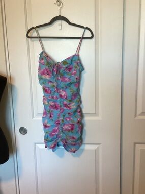 Zara draped ruched  floral mini dress  M NWT